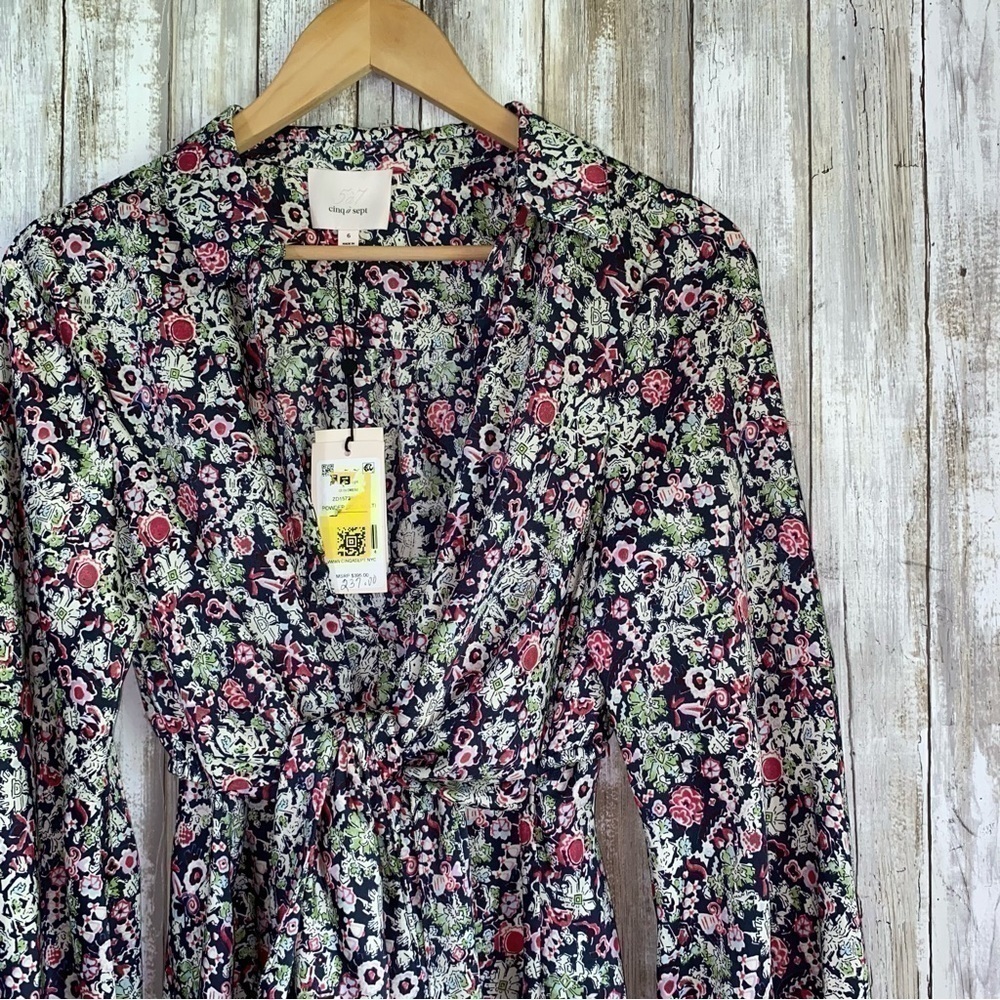 NWT Cinq à Sept Quin Floral Tie Midi Dress Size 6 - Picture 2 of 8